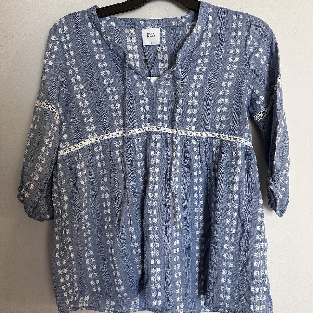 Soft Indigo Floral Peasant Blouse - Anna